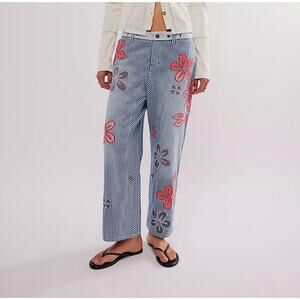 Free People Blue Hot Tropics Cuffed Harem Trousers